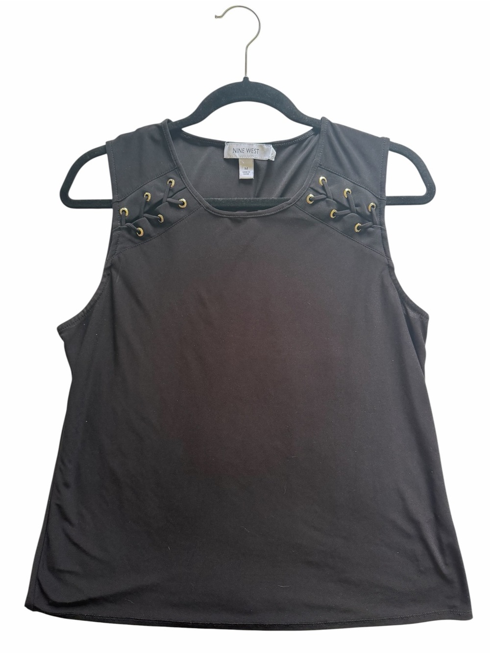 Nine West Black Sleeveless Lace-Up Shoulder Top Size M